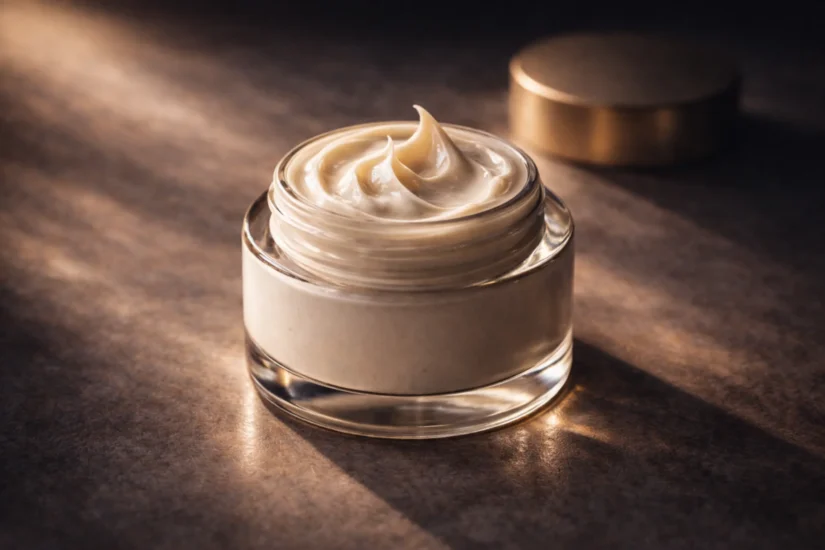 Ceramide moisturizer for skin barrier repair with rich cream texture in glass jar