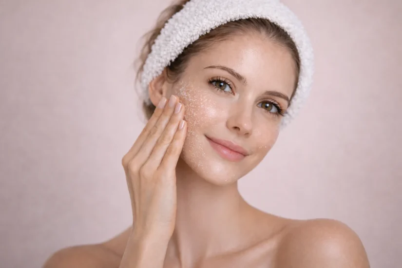 How Often Should You Exfoliate? A Simple Guide for Every Skin Type 1 Woman applying gentle facial exfoliation for smoother, glowing skin