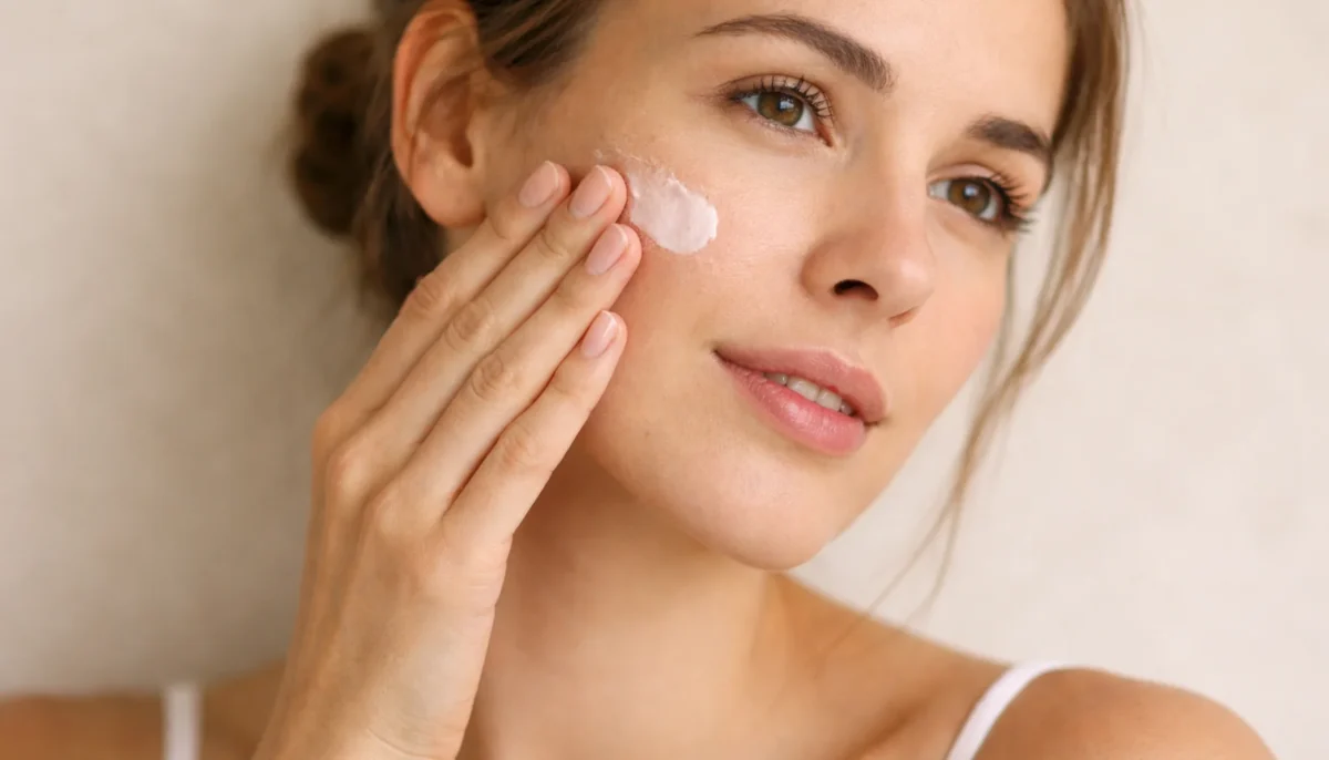Why Skin Feels Dry After Moisturizing (And How to Fix It Fast) 1 Woman applying moisturizer to cheek during a skincare hydration routine