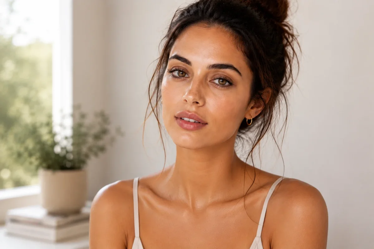 Sweat-Proof Makeup: How to Make Your Look Last All Summer 1 Woman with natural sweat-proof makeup and glowing skin