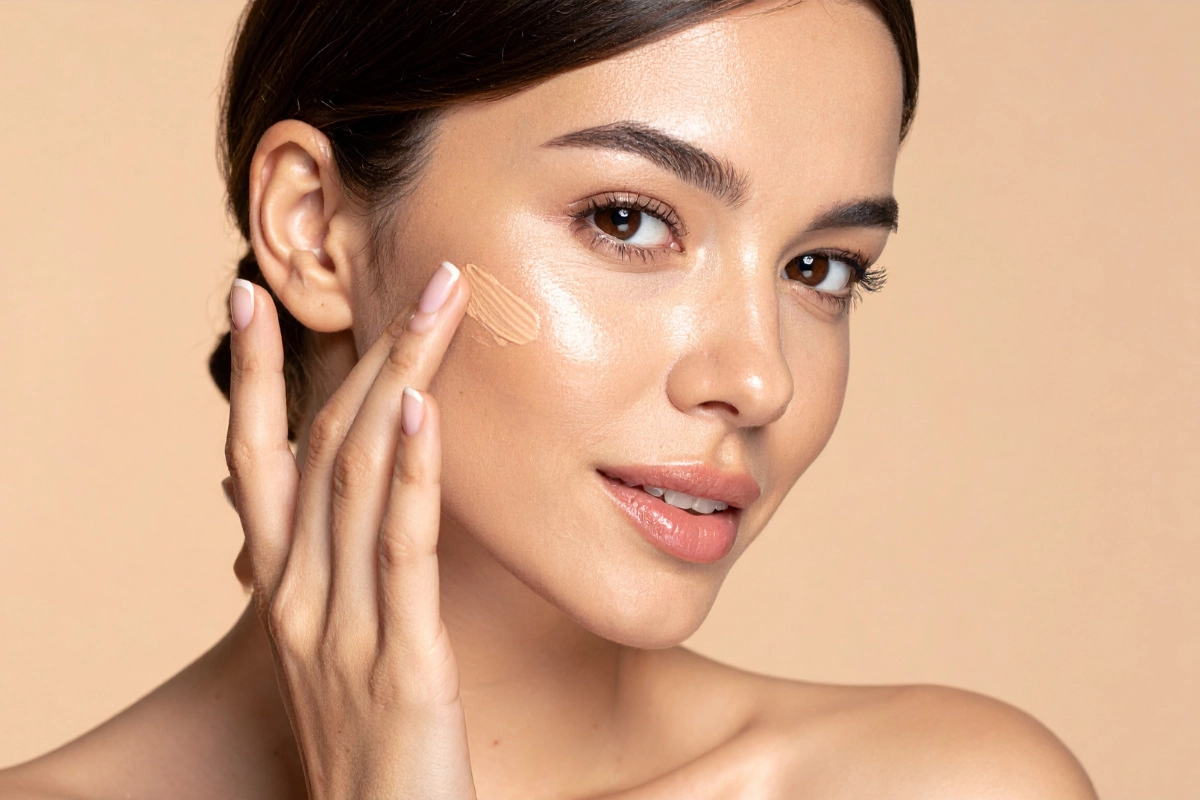 How to Find Your Skin Undertone: 5 Easy Tests for Warm, Cool, Neutral & Olive Skin 1 Woman applying foundation to find her skin undertone